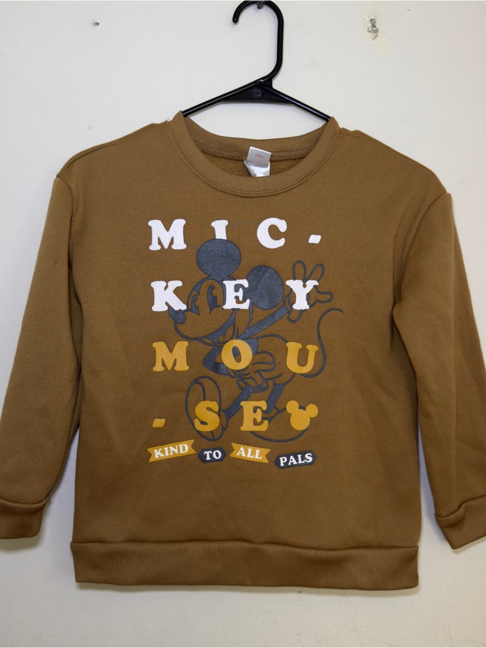 Disney Brown Mickey Mouse Graphic Sweatshirt with Yellow & White Accents